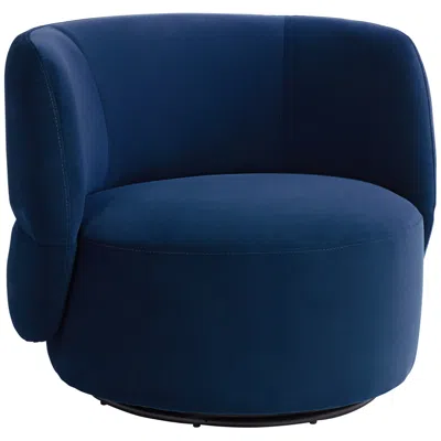 Studio 55d Fontana 36" Wide Prussian Blue Velvety Fabric Occasional Swivel Chair