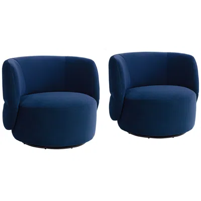 Studio 55d Fontana 36"w Prussian Blue Velvety Fabric Accent Swivel Chair Set Of 2