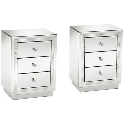 Studio 55d Karina 19" Wide 3-drawer Beaded Mirrored Side Tables Set Of 2