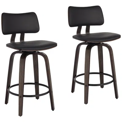 Studio 55d Luke 25 3/4" Black Faux Leather Counter Stools Set Of 2