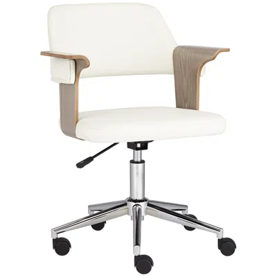 Studio 55d Milano White Fabric And Gray Wood Adjustable Swivel Office Chair
