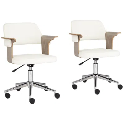 Studio 55d Milano White Faux Leather Adjustable Swivel Office Chairs Set Of 2