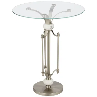 Studio 55d Monique 20" W Marble And Brushed Nickle Metal Table With Glass Tray
