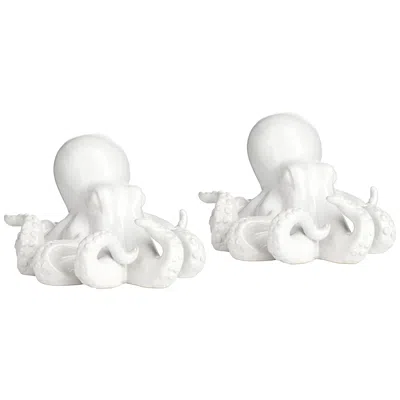 Studio 55d Octopus 9 1/4" Wide Shiny White Decorative Figurines Set Of 2