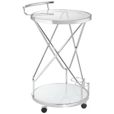 Studio 55d Page 29 1/2" High Glass And Chrome Rolling Serving Bar Cart