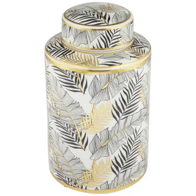 Studio 55d Palm Leaf 12" High Decorative Porcelain Ginger Jar With Lid