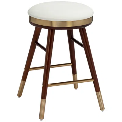 Studio 55d Parker 26" Modern Backless White And Gold Counter Stool