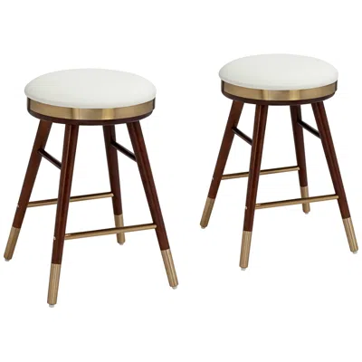 Studio 55d Parker 26" Modern Backless White And Gold Counter Stool Set Of 2