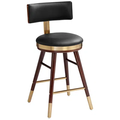 Studio 55d Parker 27 3/4" Black Leather And Gold Modern Counter Stool