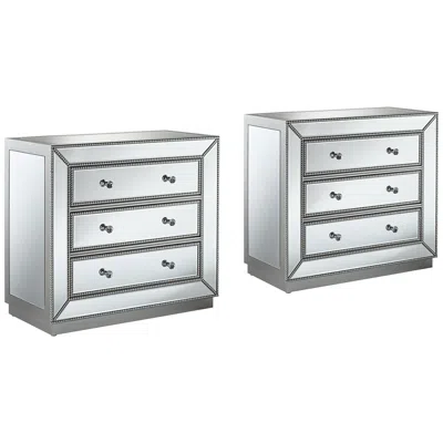 Studio 55d Trevi 32" Wide Mirrored Silver 3-drawer Accent Chests Set Of 2