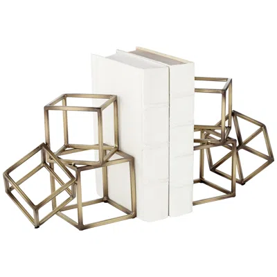 Studio 55d Tricube Antique Brass Finish 7 1/2" High Geometric Bookends