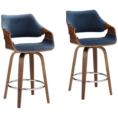 Studio 55d Westin 25 3/4" Blue Velvet Swivel Counter Stools Set Of 2