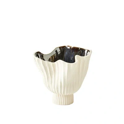 Studio A Home Folha Footed Vase-/metallic-sm In Off-white