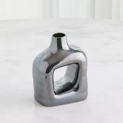 Studio A Home Porto 5.5" W Handmade Earthenware Table Vase In Black,silver