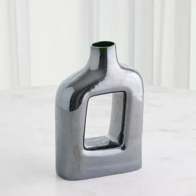Studio A Home Porto 9" W Handmade Earthenware Table Vase In Black,silver
