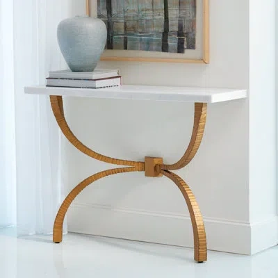 Studio A Home Teton Console-gold W/white Marble Top
