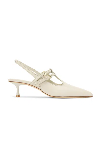 Studio Amelia Alto Leather Slingback Sandals In White