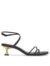 Studio Amelia Black Leather Sandals With Gold Accent Heel In Black