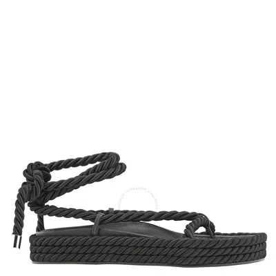 Studio Amelia Ladies Black Tether Rope Ankle-wrap Flat Sandals