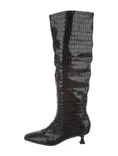 Pre-owned Studio Amelia Leather Animal Print Boots In Black