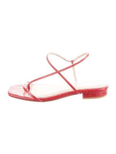 Pre-owned Studio Amelia Leather Animal Print Sandals In Red