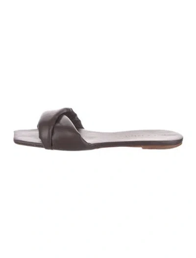 Pre-owned Studio Amelia Leather Slides In Brown