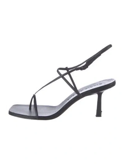 Pre-owned Studio Amelia Leather Slingback Sandals In Black