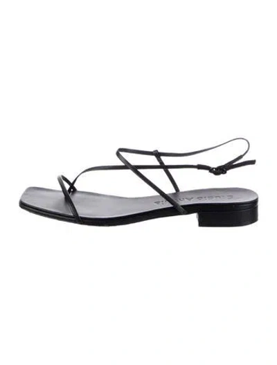 Pre-owned Studio Amelia Leather Slingback Sandals In Black