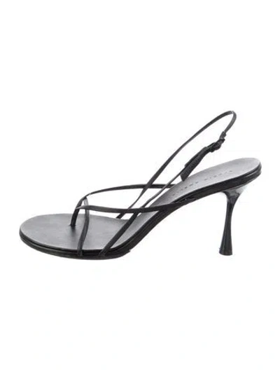 Pre-owned Studio Amelia Leather Slingback Sandals In Black