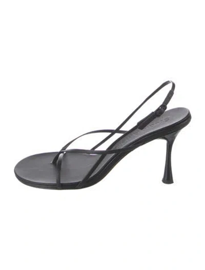 Pre-owned Studio Amelia Leather Slingback Sandals In Black