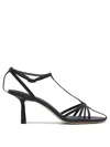 Studio Amelia Leather T-bar Sandals With Elegant Heel In Black