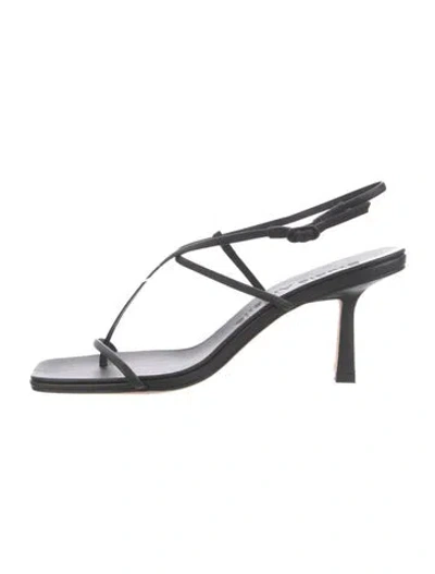 Pre-owned Studio Amelia Leather T-strap Sandals In Black
