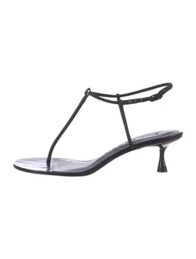 Pre-owned Studio Amelia Leather T-strap Sandals In Black