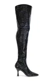 Studio Amelia Maverick Croc-embossed Lather Over-the-knee Boots In Black