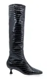 Studio Amelia Maverick Croc-embossed Leather Boots In Black