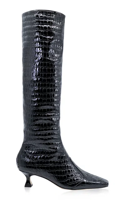 Studio Amelia Maverick Croc-embossed Leather Boots In Black