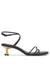 Studio Amelia Black Leather Sandals With Gold Accent Heel