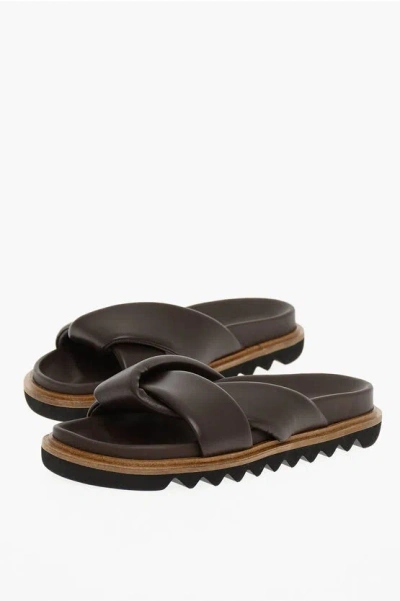 Studio Amelia Twisted Leather Slides In Black