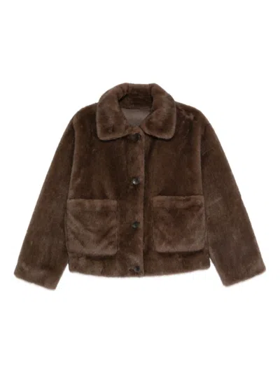 Studio Ar Faje Faux-fur Jacket In Brown