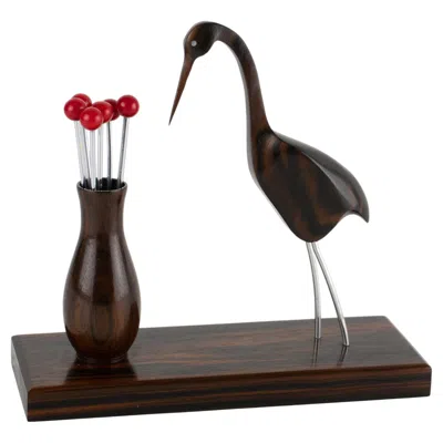Pre-owned Studio Art Deco Art Deco Macassar Wood Barware Cocktail Picks Carved Heron, France Circa 1930 In Brown