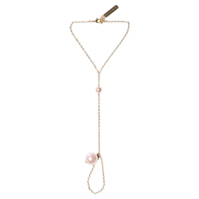 Pre-owned Studio Baloge Auréole 14k Gold-filled Hand Chain With Blush Pink Swarovski Pearls
