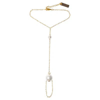 Pre-owned Studio Baloge Auréole 14k Gold-filled Hand Chain With Powder White Swarovski Pearls