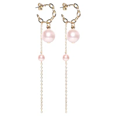 Pre-owned Studio Baloge Auréole Gold-plated Hoop Earrings With Blush Pink Swarovski Pearls