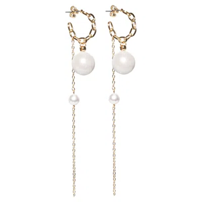 Pre-owned Studio Baloge Auréole Gold-plated Hoop Earrings With White Swarovski Pearls