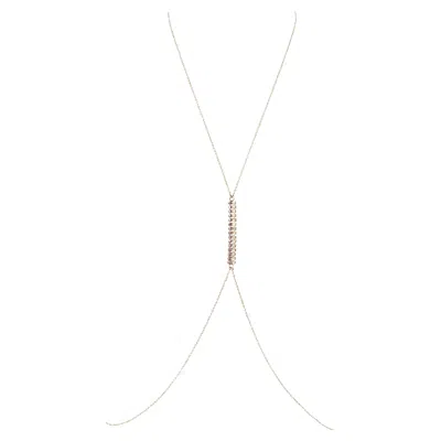 Pre-owned Studio Baloge Axis 14k Gold-filled Body Chain With Hand-set Pavé Crystal Bar In Multi