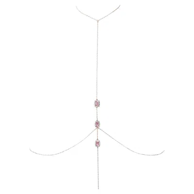 Pre-owned Studio Baloge Carr� Body Chain In Bright Pink 14k Gold-filled Y Drop With Three Framed Stones
