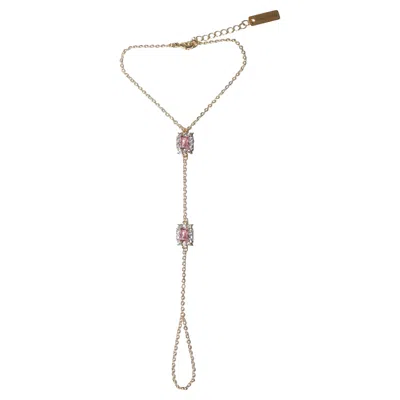 Pre-owned Studio Baloge Carr� Hand Chain In Bright Pink 14k Gold-filled With Two Framed Stones