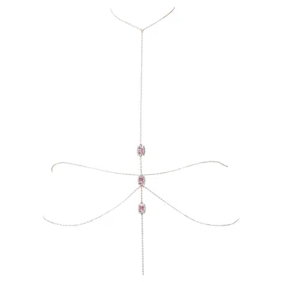 Pre-owned Studio Baloge Carr� T-line Body Chain In Bright Pink 14k Gold-filled With Three Framed Stones
