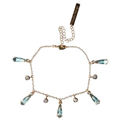 Pre-owned Studio Baloge Cascade Azure Blue Glass Pendant Chain Bracelet In 14k Gold-filled