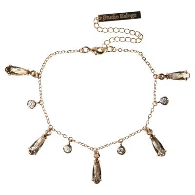 Pre-owned Studio Baloge Cascade Champagne Glass Pendant Chain Bracelet In 14k Gold-filled In Multi